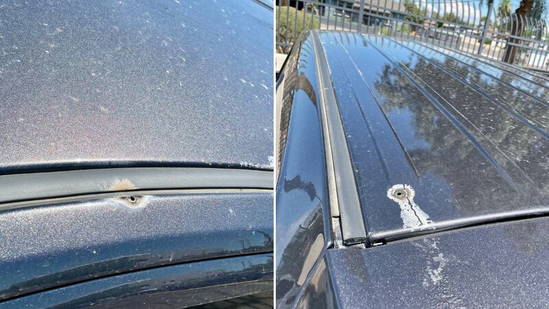 The lightning bolt left behind two holes in the driver's side roof and fried the electrical...