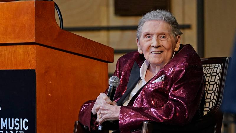 Jerry Lee Lewis speaks at the Country Music Hall of Fame after it was announced he will be...