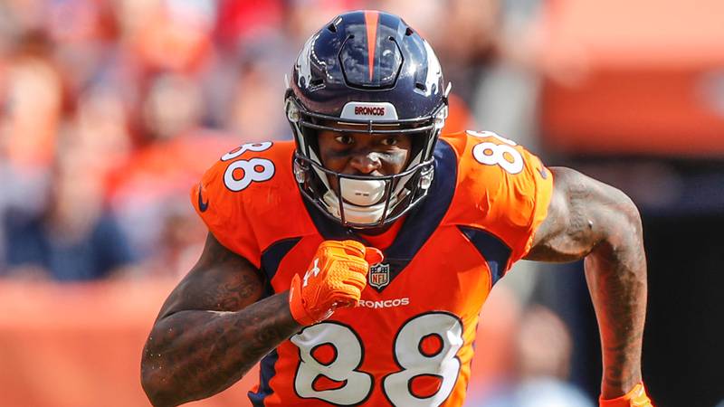 FILE - In this Sept. 16, 2018, file photo, Denver Broncos wide receiver Demaryius Thomas (88)...