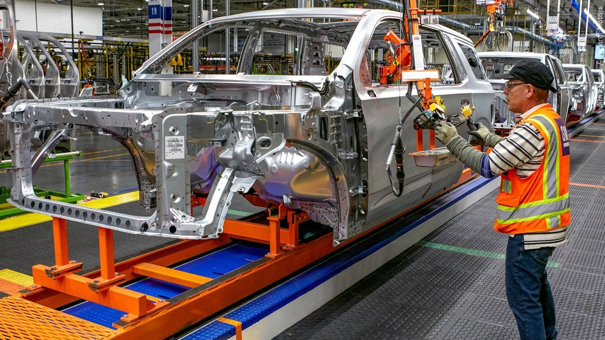 A General Motors vehicle is being assembled in this file photo.