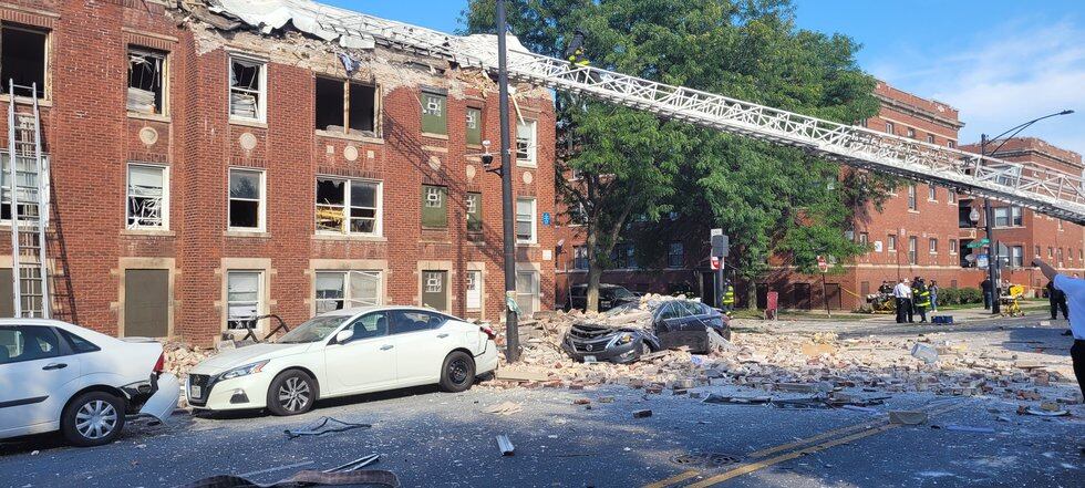 First responders arrived at the scene of an explosion at an apartment building in Chicago...