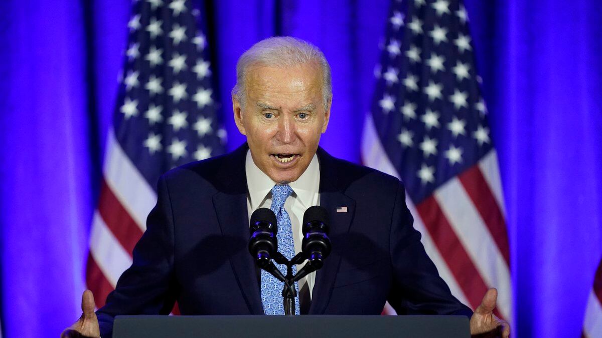 President Joe Biden speaks at a Democratic National Committee holiday party, Tuesday, Dec. 14,...