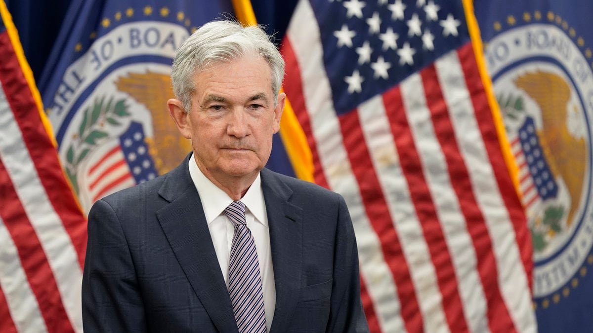 FILE - Federal Reserve Board Chair Jerome Powell participates in a swearing-in ceremony,...