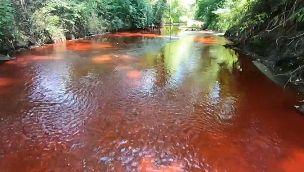 Residents near Philadelphia woke up to a bright red creek in their backyards.