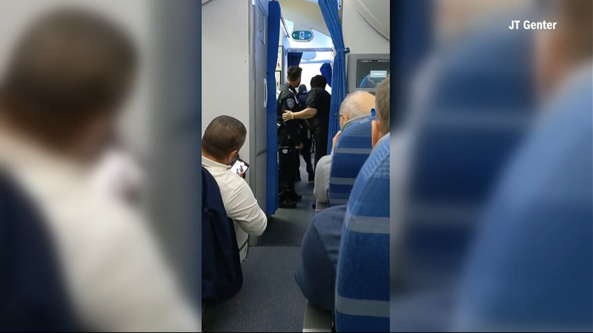 An airline passenger was detained and arrested after allegedly charging cockpit door after a...