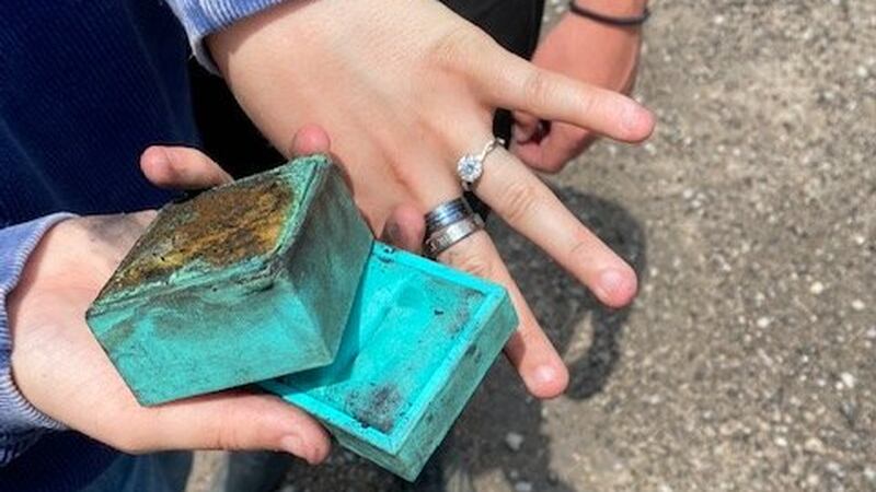 The ring box pulled from the burning car in Williamson County.