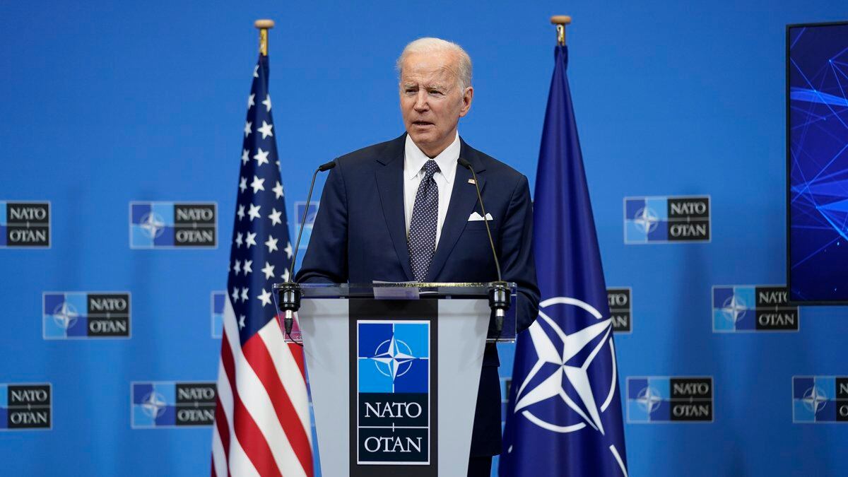 FILE - President Joe Biden speaks during a news conference after a NATO summit and Group of...