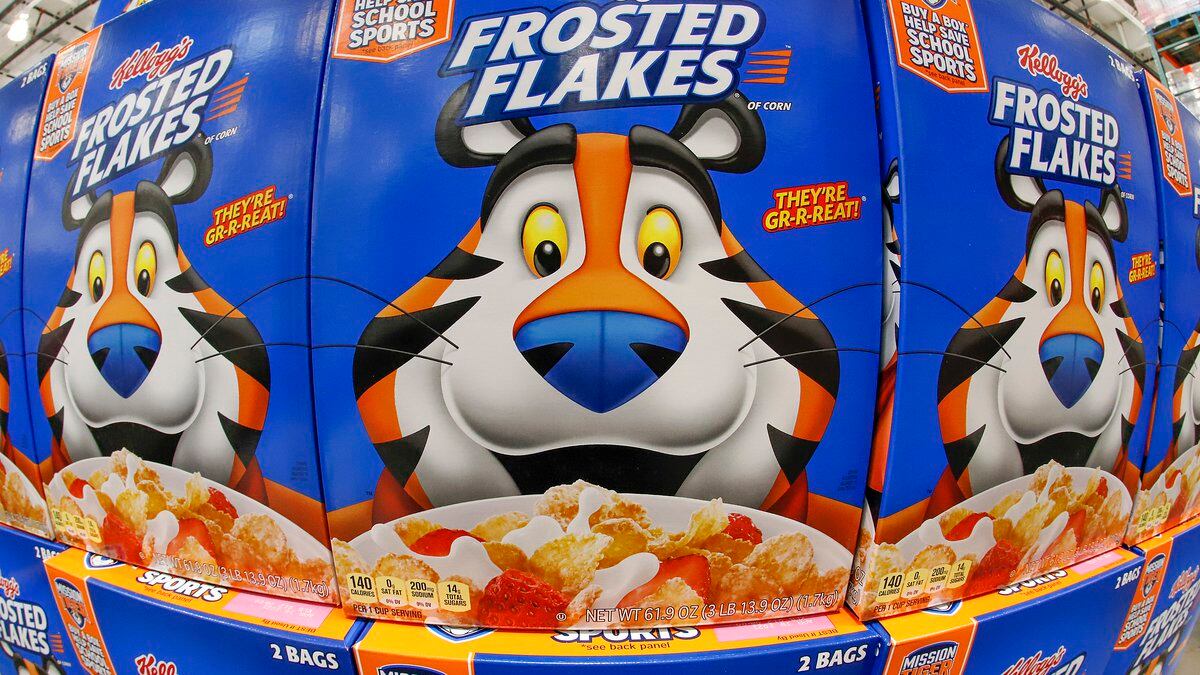 This is a display of Kellogg's Frosted Flakes cereal at a Costco Warehouse in Homestead, Pa, on...