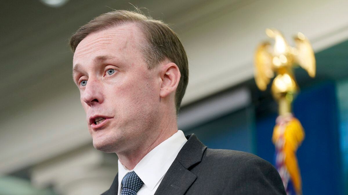 FILE - National security adviser Jake Sullivan speaks during a press briefing at the White...