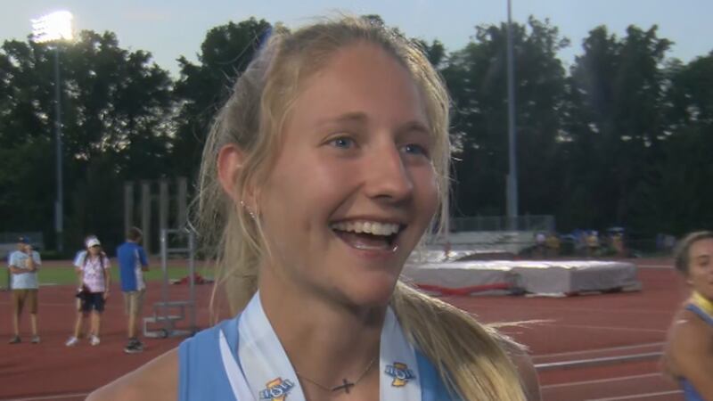 Huntington North's Addy Wiley is all smiles after breaking two IHSAA state records.