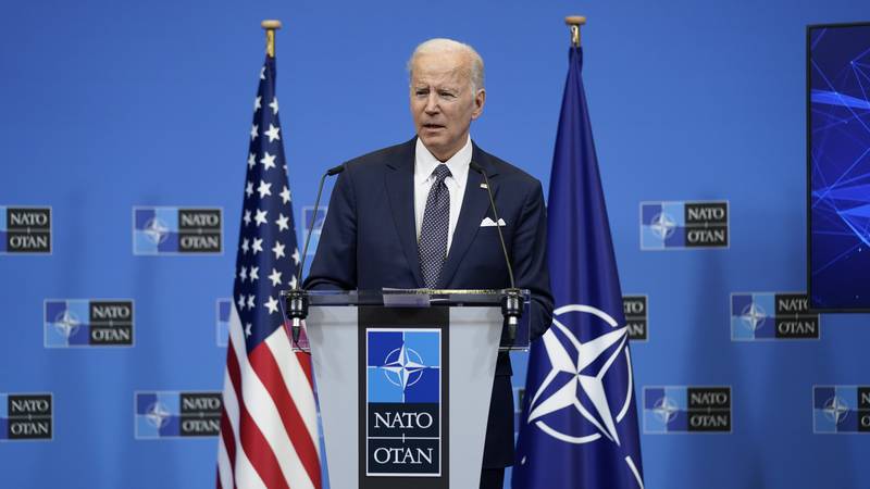 FILE - President Joe Biden speaks during a news conference after a NATO summit and Group of...
