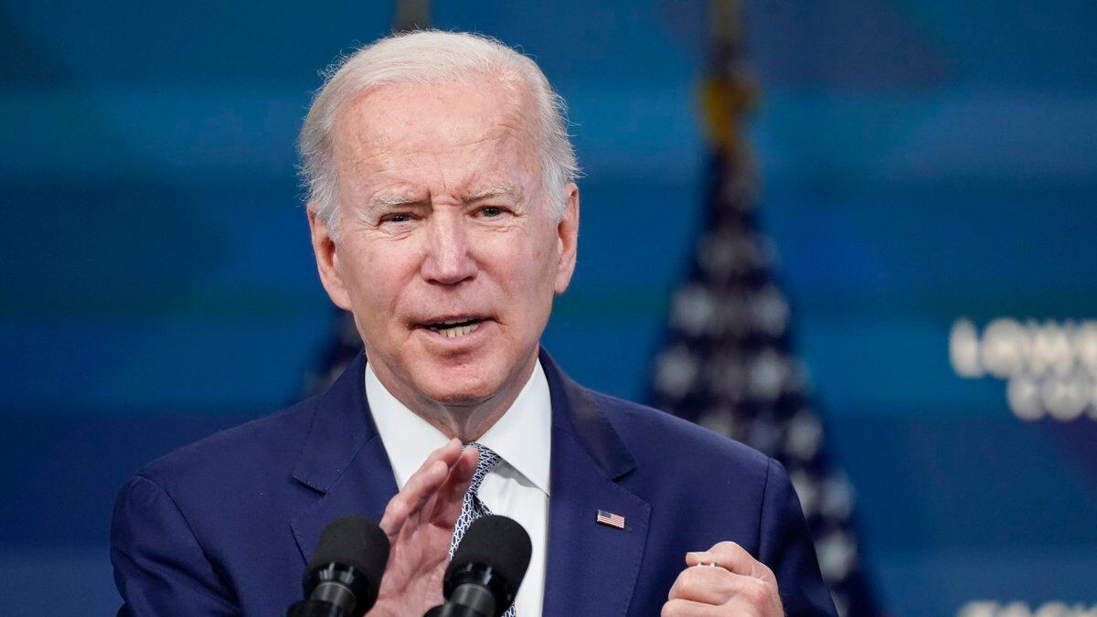 FILE - President Joe Biden speaks in the South Court Auditorium on the White House complex in...