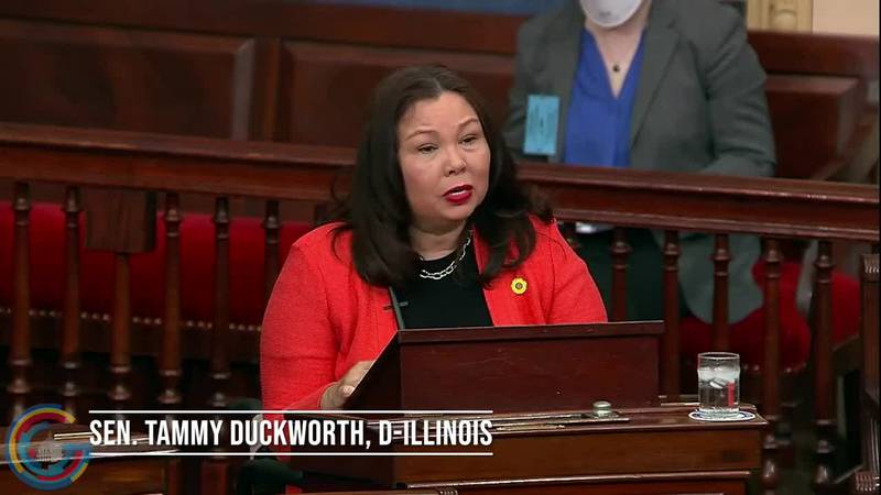 Sen. Tammy Duckworth (D-Ill.) addresses her colleagues on the Senate floor in support of the...