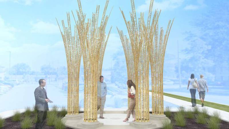 A monument planned to look like this is scheduled to be unveiled at Berry and Ewing Streets in...