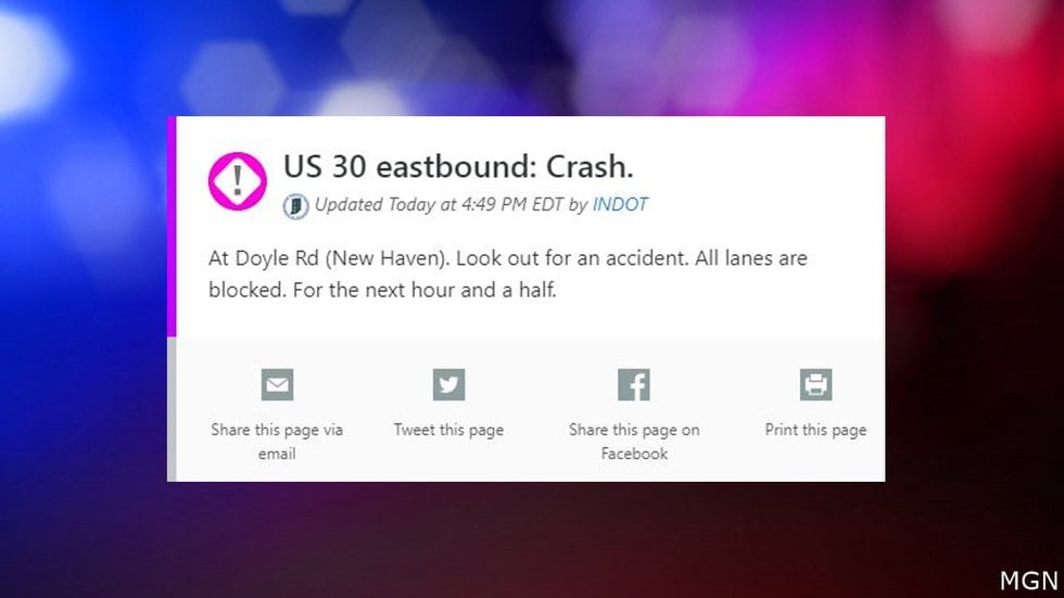 U.S. 30 eastbound crash