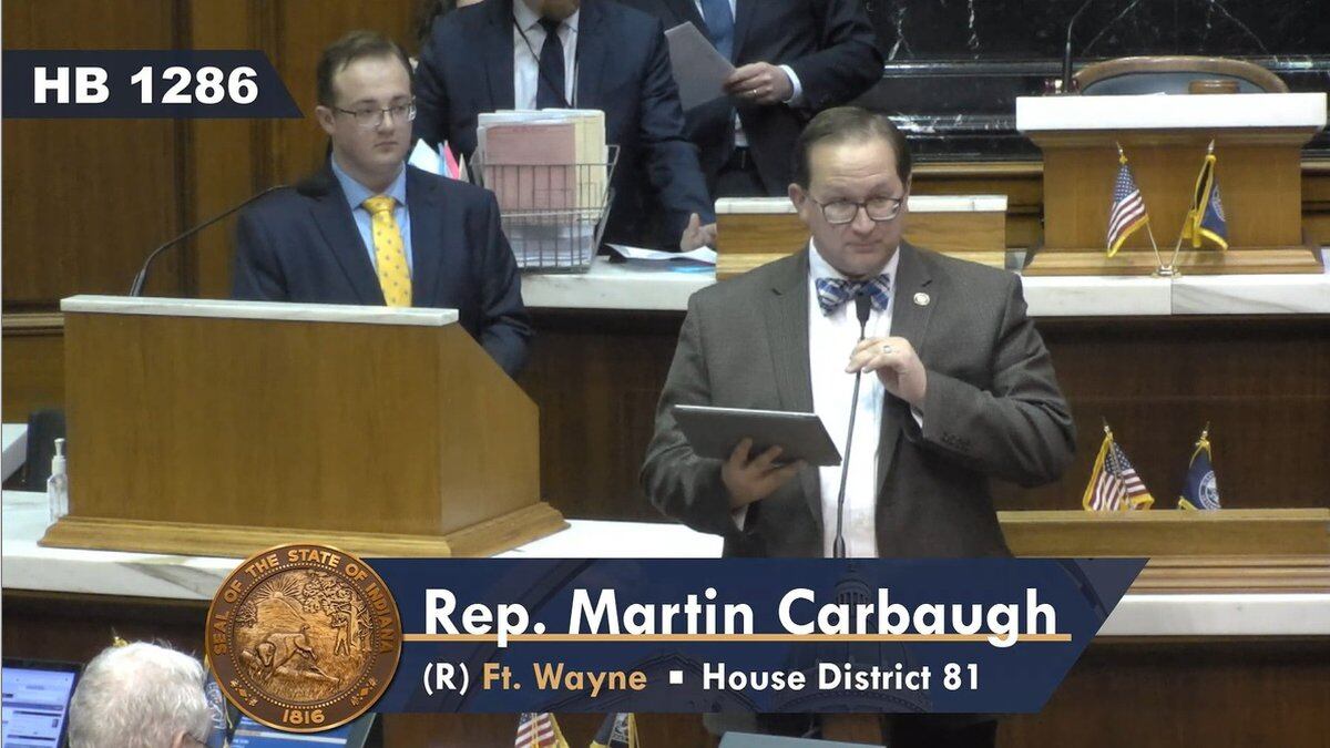 Rep. Martin Carbaugh (R-Fort Wayne) speaks in support of a bill changing the rules regarding...