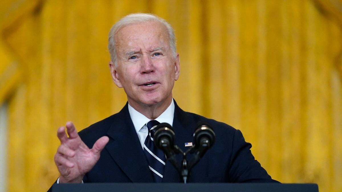 President Joe Biden speaks about his domestic agenda from the East Room of the White House in...