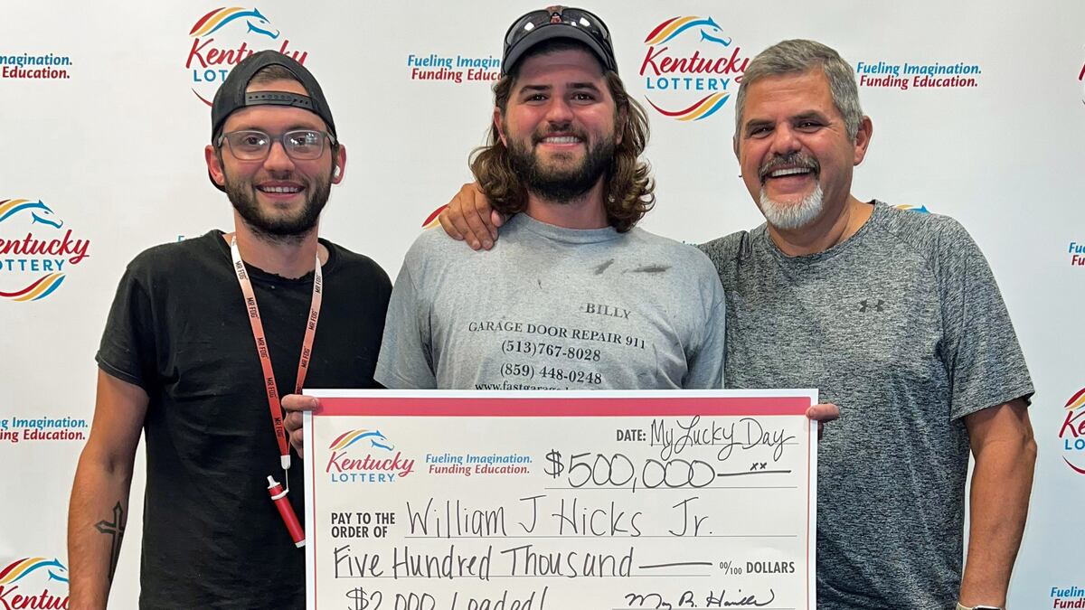 A Kentucky father and his two sons split a $500,000 lottery jackpot from a winning scratch-off...