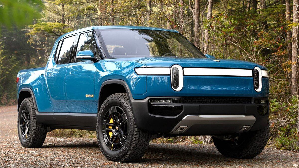 A Rivian R1T pickup truck is shown in this file photo.