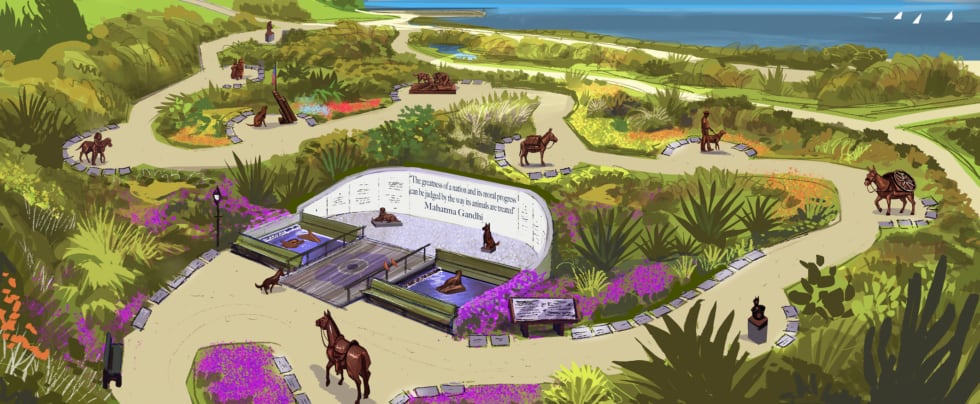 An earlier rendering of the proposed National Service Animals Monument by sculptor Susan Bahary. 