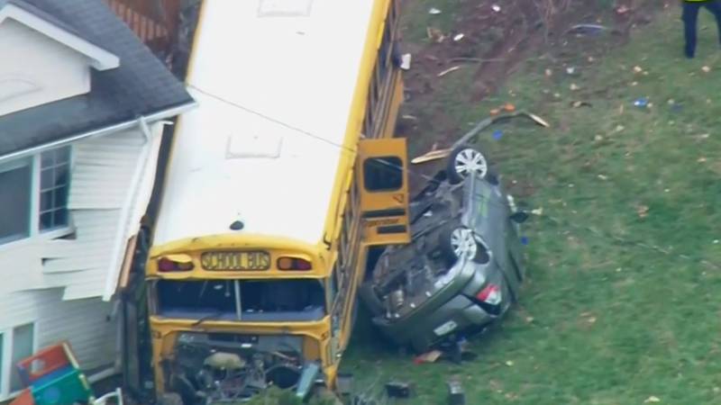 A school bus crash sent children to the hospital in New Hempstead, New York, on Thursday.