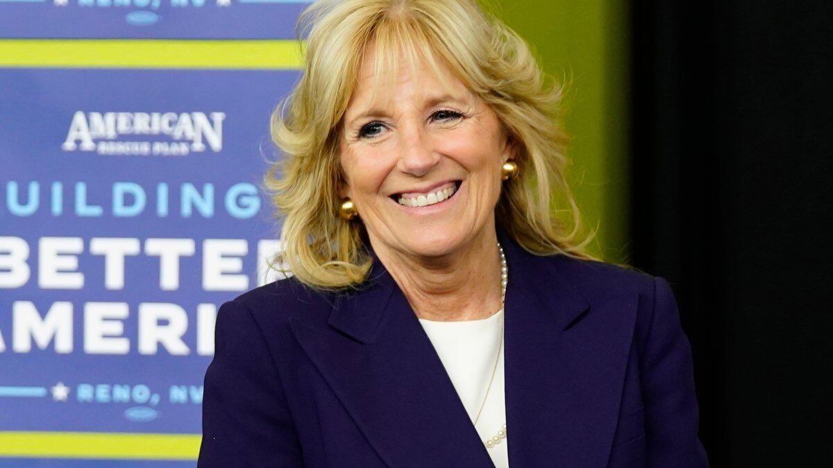 First lady Jill Biden smile1 after touring the Pennington Heath Science Center at The Truckee...