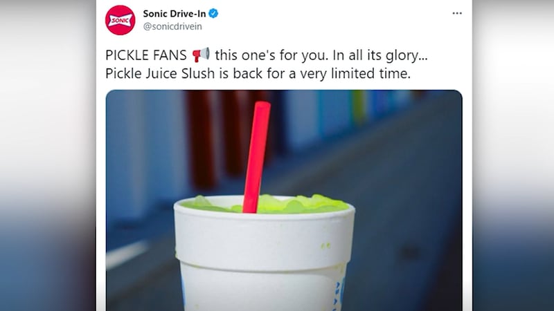 Sonic is bringing back the Pickle Juice Slush and Big Dill Cheeseburger.