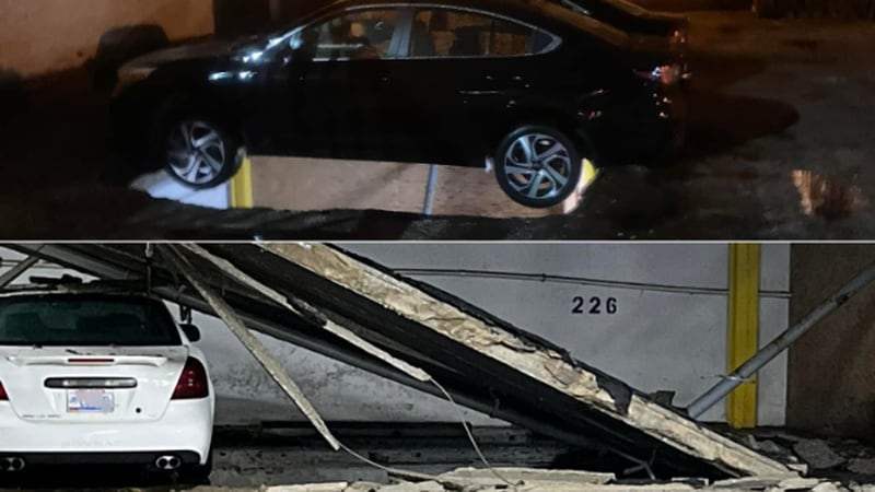 The top level of an apartment complex parking deck in Cleveland collapsed onto the underground...