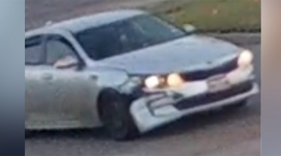 A gray Kia Optima with front-end damage is being sought in connection with the shooting.