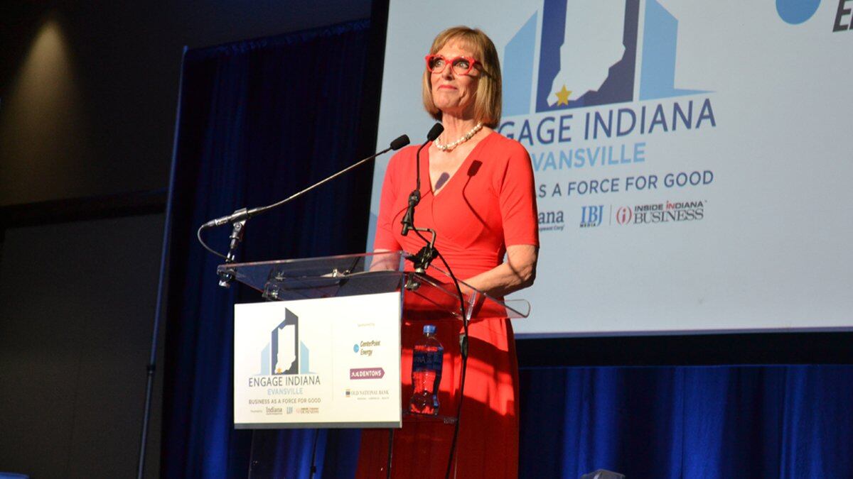 Lt. Gov. Suzanne Crouch addresses attendees at an IBJ Engage Indiana event.