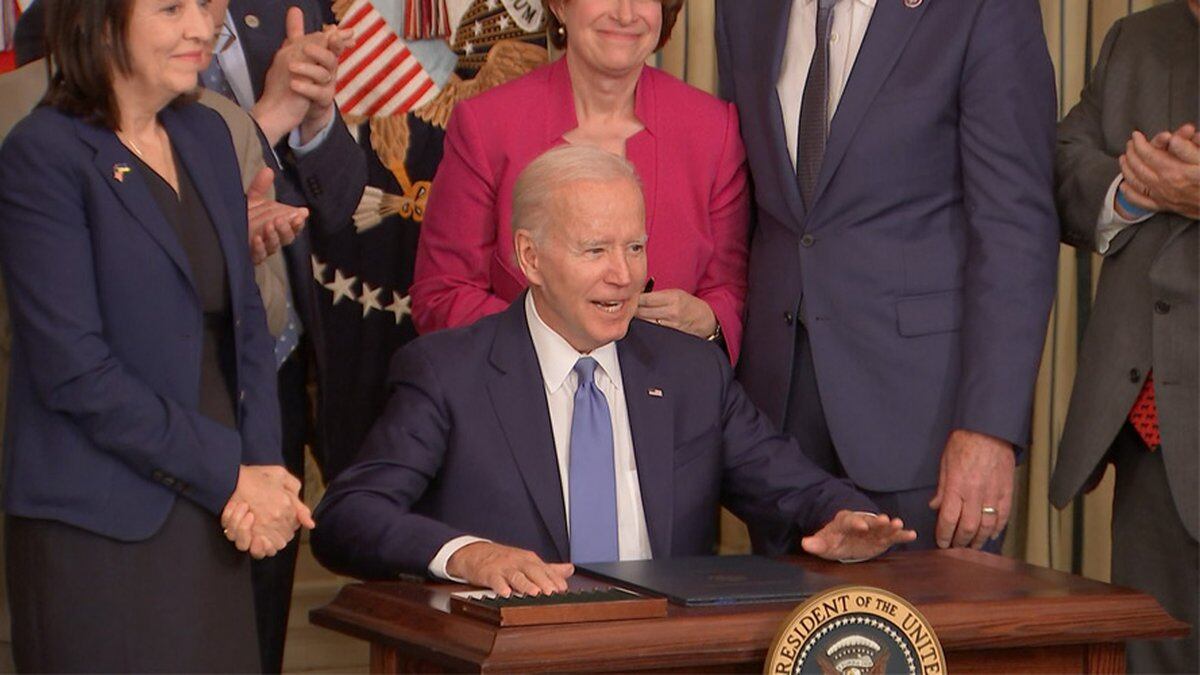 FILE - President Joe Biden signs the Ocean Shipping Reform Act on Thursday.