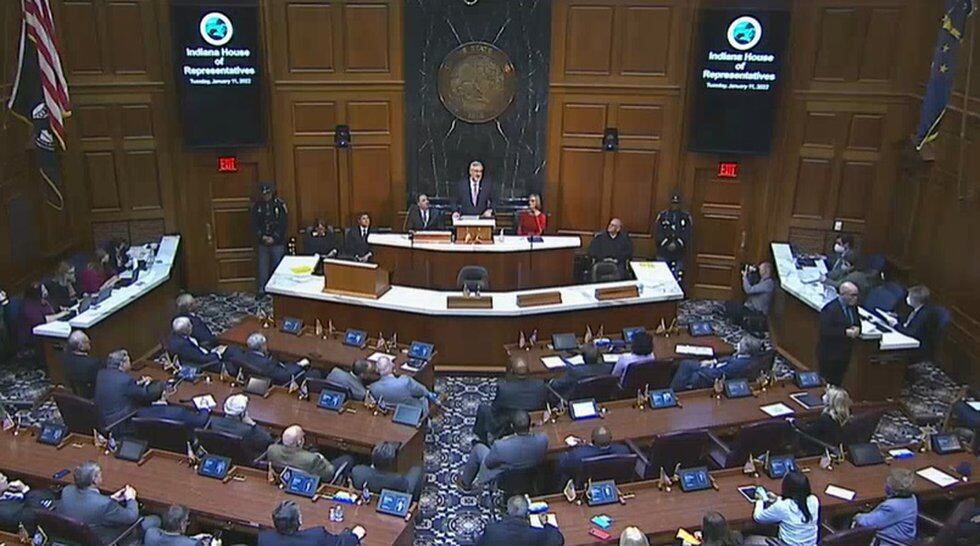 Gov. Eric Holcomb addressed the General Assembly in January 2022.