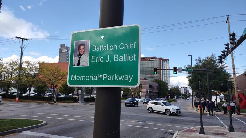 A portion of Main Street downtown has been dedicated as  the Battalion Chief Eric J. Balliet...