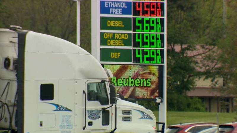 Recent diesel prices are seen in the Baltimore area. The Biden administration is considering...