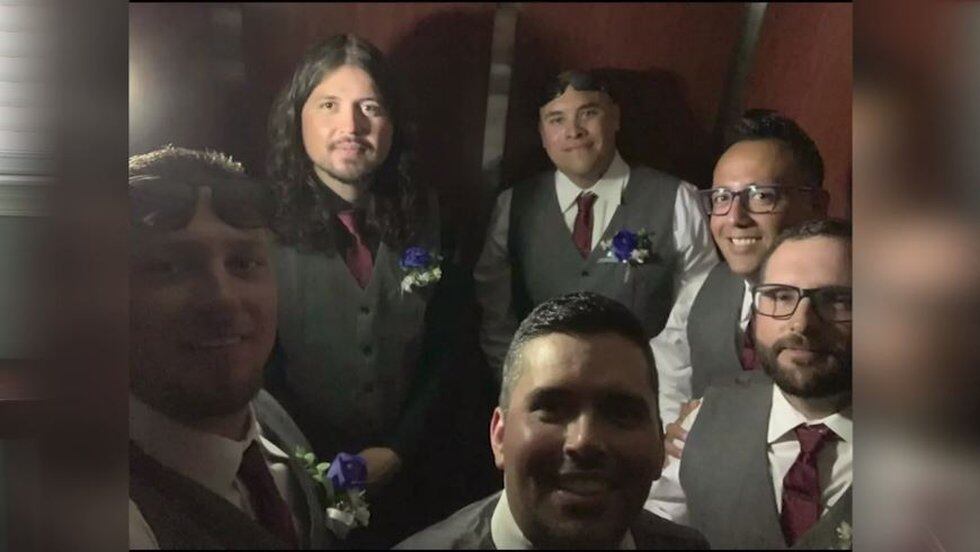 Brandon Valdez and his groomsmen got stuck in a hotel elevator on their way to the church for...