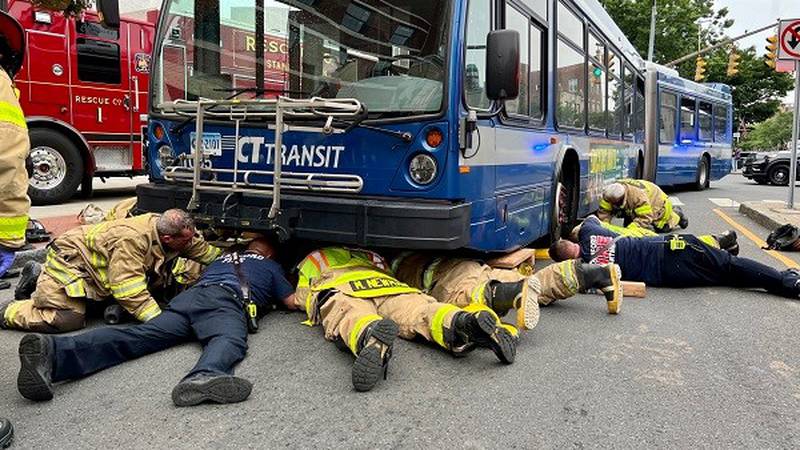 A woman became trapped under CT Transit bus when she was struck in Stamford on July 5.