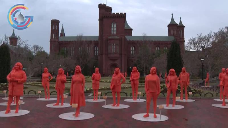 Women in STEM showcased with bright orange statues at Smithsonian for Women’s History Month