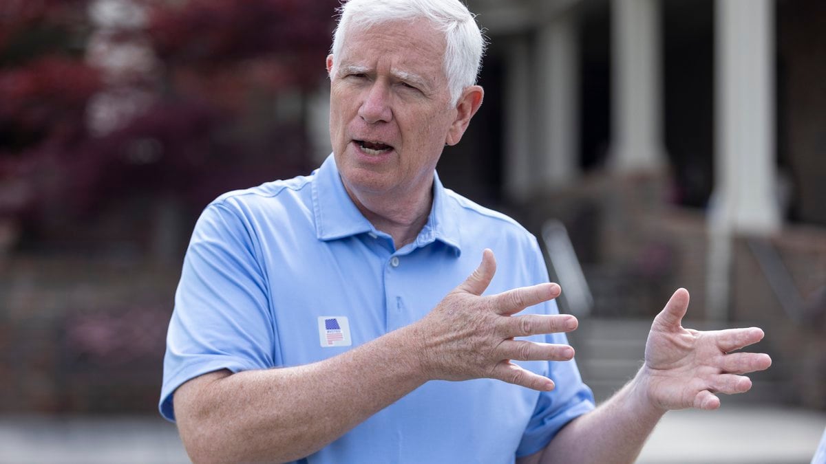 FILE - Rep. Mo Brooks, R-Ala., talks with the media after voting in Alabama's state primary in...