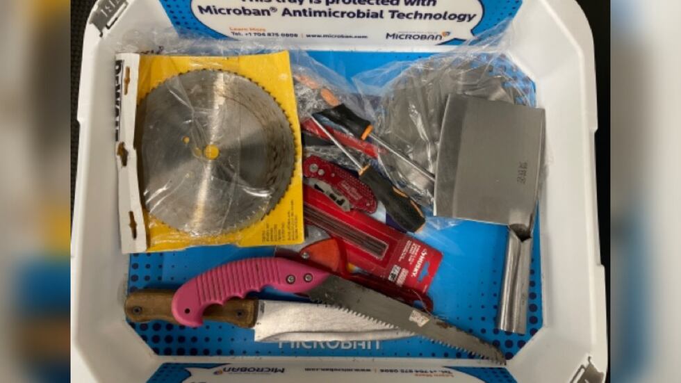 The TSA in the Great Lakes region confiscated a meat cleaver and a saw blade from a passenger's...