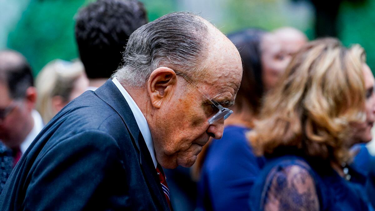 FILE - Former New York City Mayor Rudy Giuliani arrives to the ceremonies to commemorate the...