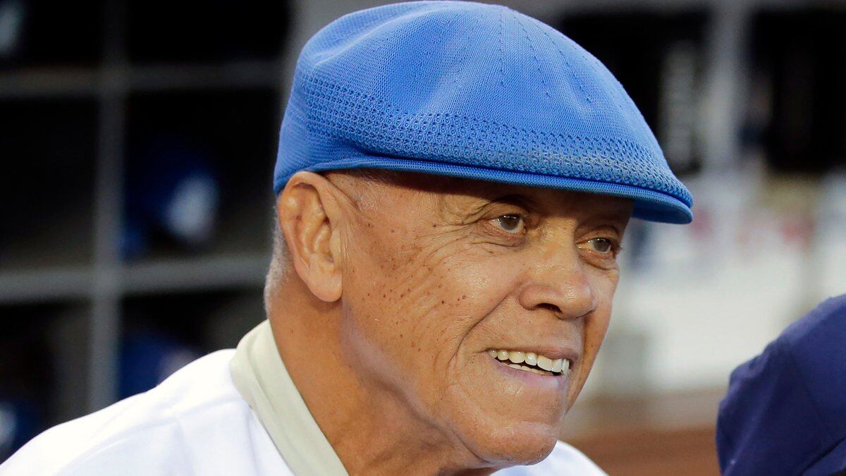 FILE - Former Los Angeles Dodgers shortstop Maury Wills is shown before Game 2 of baseball's NL...