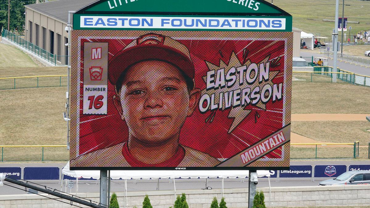 FILE - An image of Mountain Region Champion Little League team member Easton Oliverson is...