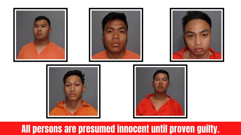 Authorities said five men were arrested in connection to a sexual assault. The top row shows...