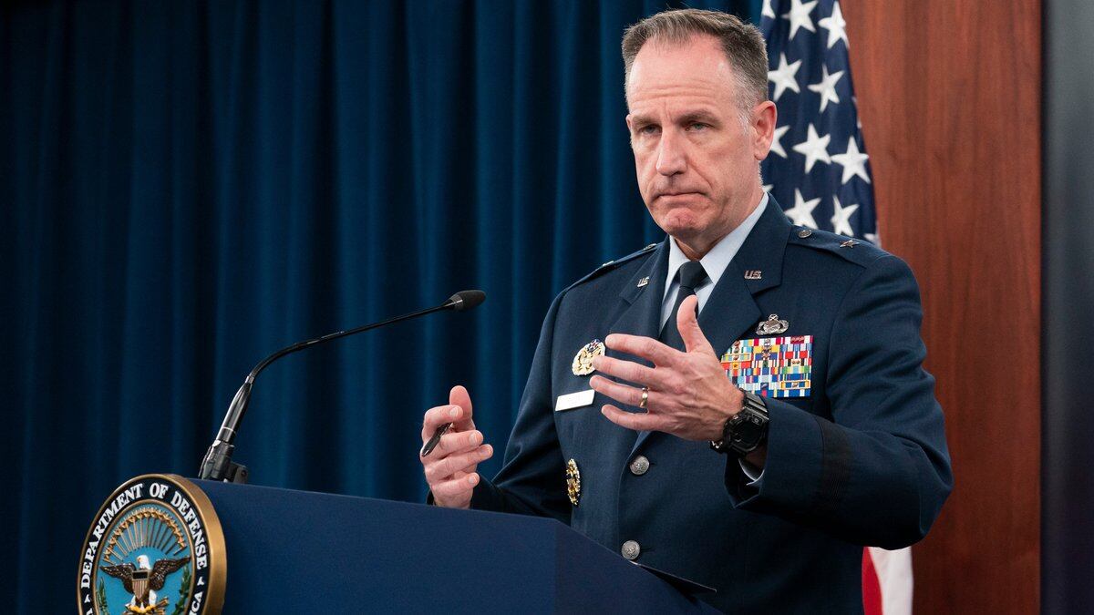 Pentagon spokesman U.S. Air Force Brig. Gen. Patrick Ryder speaks during a media briefing at...