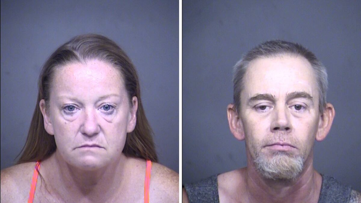 49-year-old Brandie Walker, left, and 48-year-old Johnathan Roy, right, were booked into jail...
