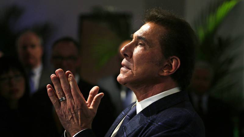 FILE - Former Las Vegas casino mogul Steve Wynn gestures at a news conference in Medford,...
