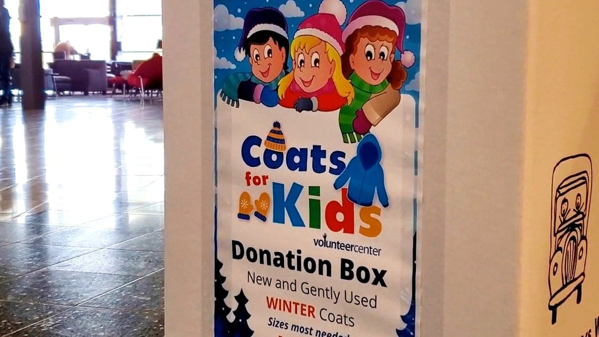 A collection box for the 2021 "Coats for Kids" drive