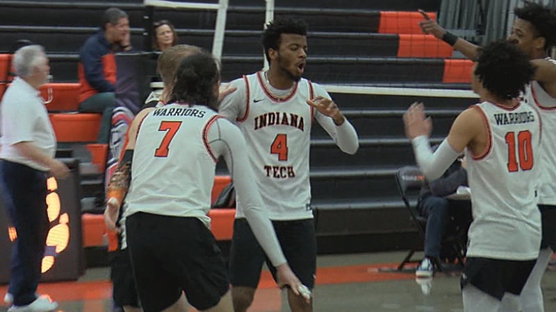 Indiana Tech men's volleyball clinches the regular season WHAC title with a, 3-2, victory over...