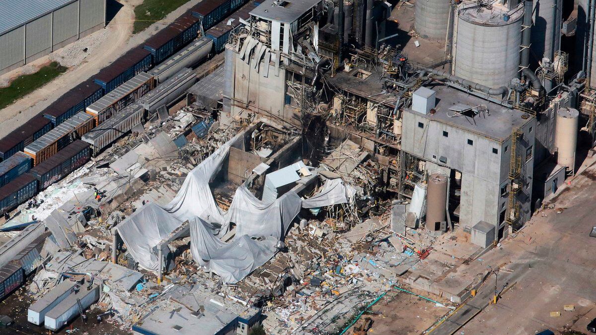 FILE - Part of the Didion Milling Plant in Cambria, Wis., lies in ruins following an explosion...