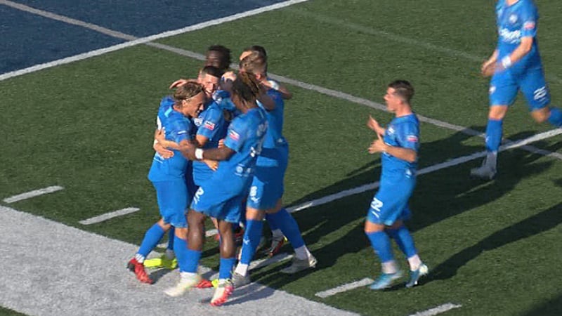Fort Wayne FC's Tom Abrahamsson celebrates goal with his teammates on Tuesday night.